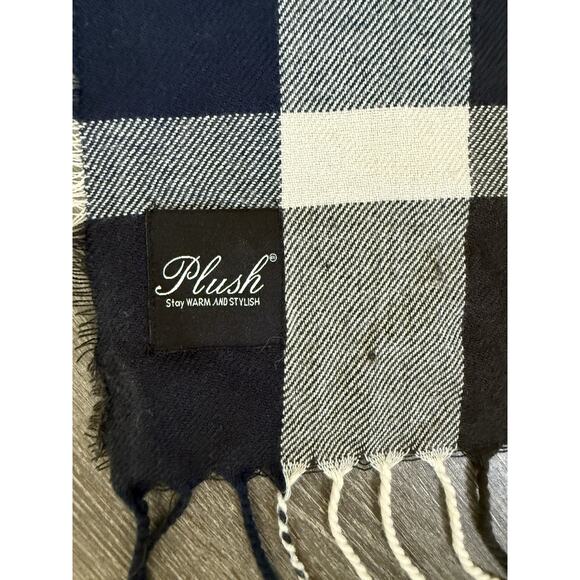 Buffalo Check Blue Black White Rectangle Scarf Fringe Academia Preppy Casual - Picture 4 of 7